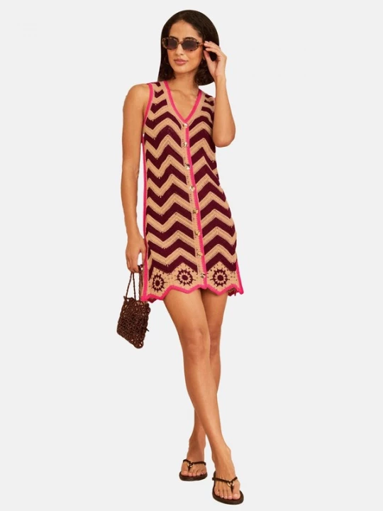 Foto van product love & roses Gebreide jurk beige / bruin / lichtroze