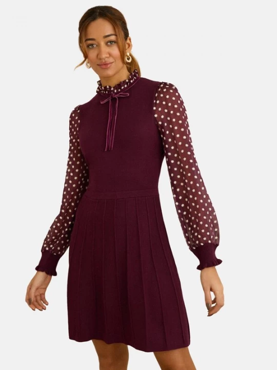 Foto van product love & roses Gebreide jurk bourgogne / wit