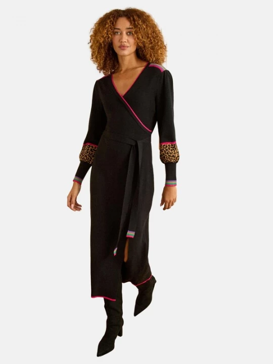 Foto van product love & roses Gebreide jurk camel / groen / pink / zwart