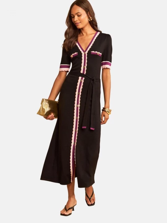 Foto van product love & roses Gebreide jurk cyclaam / rosa / zwart / wit