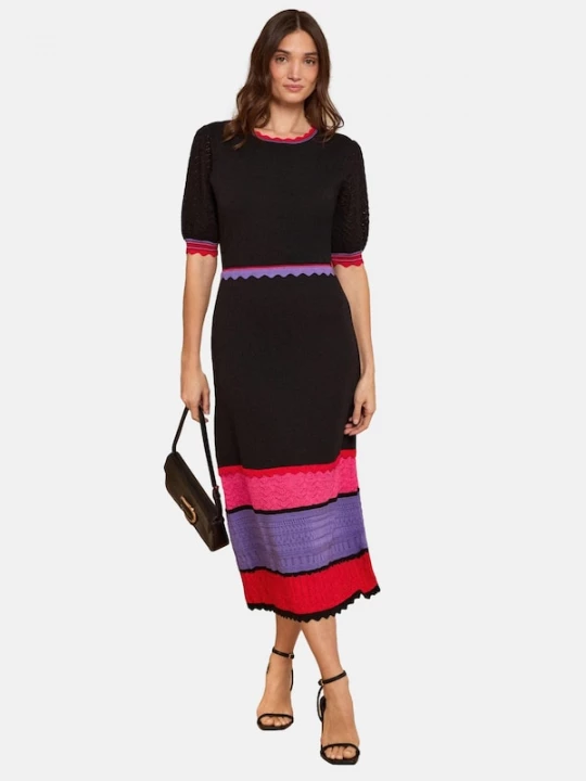 Foto van product love & roses Gebreide jurk violetblauw / rosa / zwart