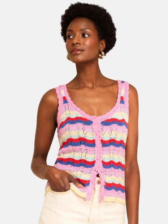 Foto van product love & roses Gebreide top navy / lichtgeel / rosa / rood