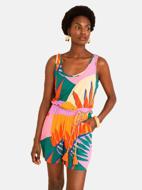 Foto van product love & roses Jumpsuit crème / donkergroen / oranje / rosa