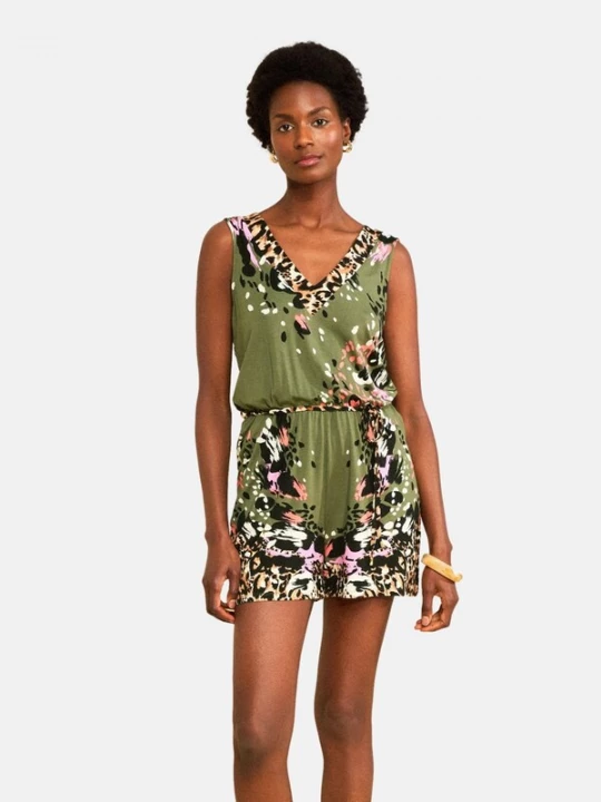Foto van product love & roses Jumpsuit olijfgroen / oudroze / zwart / wit