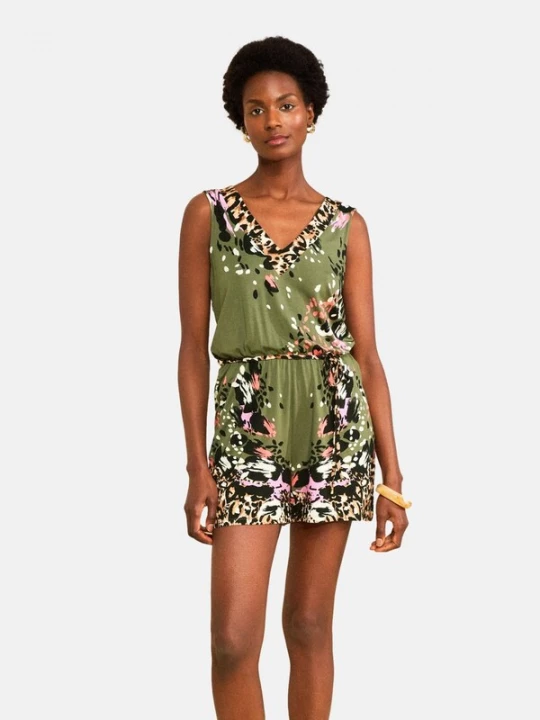 Foto van product love & roses Jumpsuit olijfgroen / rosa / zwart / wit