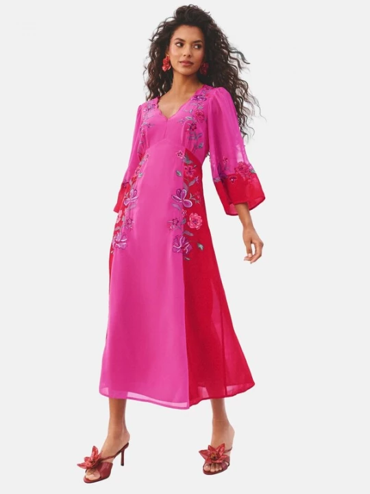 Foto van product love & roses Jurk groen / donkerlila / pink / donkerroze