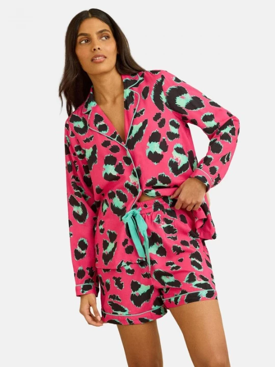 Foto van product love & roses Korte pyjama turquoise / lichtroze / zwart