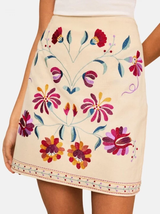 Foto van product love & roses Rok beige / mosterd / petrol / magenta