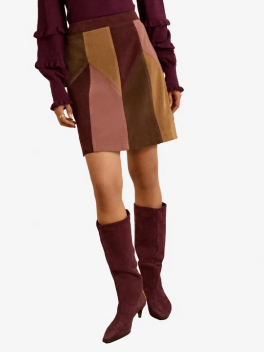 Foto van product love & roses Rok chocoladebruin / sepia / oudroze / wijnrood