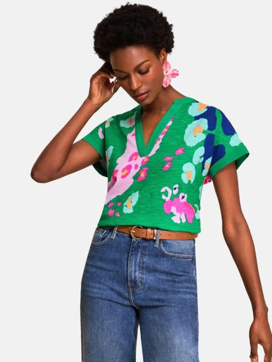 Foto van product love & roses Shirt aqua / jade groen / mandarijn / rosa