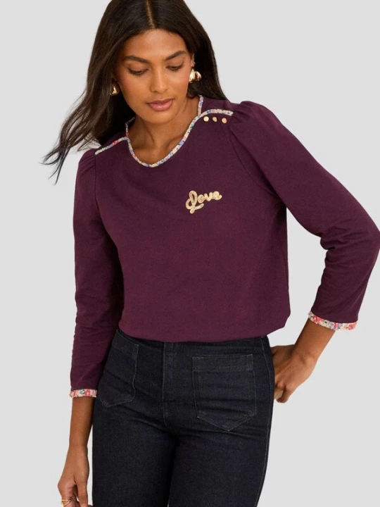 Foto van product love & roses Shirt azuur / lichtgeel / pitaja roze / bourgogne
