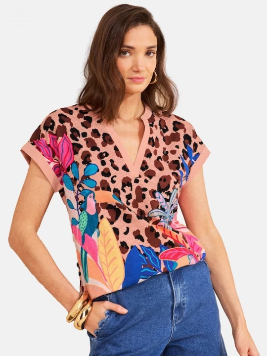 Foto van product love & roses Shirt blauw / bruin / perzik / pink