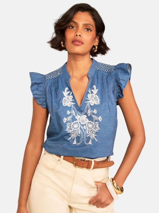 Foto van product love & roses Shirt blauw denim / wit