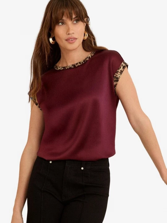 Foto van product love & roses Shirt bruin / cappuccino / wijnrood / zwart