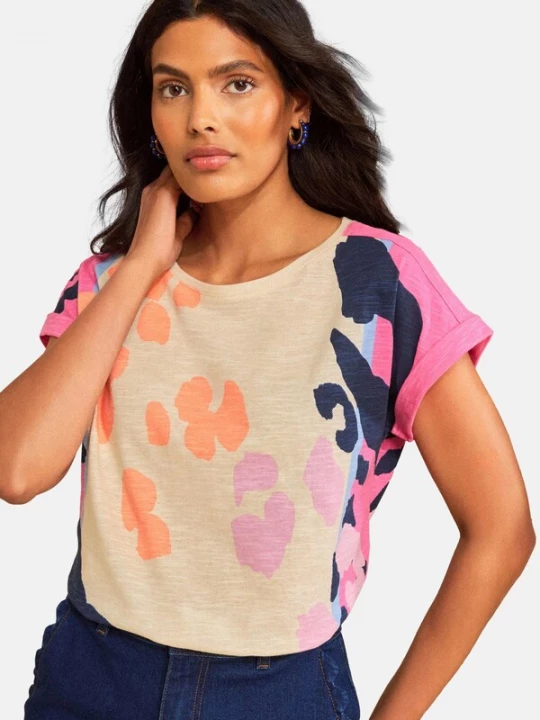 Foto van product love & roses Shirt crème / donkerblauw / donkeroranje / pink