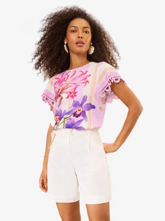 Foto van product love & roses Shirt crème / lila / pruim / pink