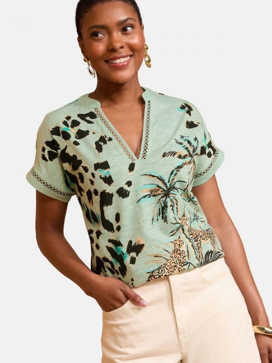 Foto van product love & roses Shirt donkerbeige / turquoise / mintgroen / zwart
