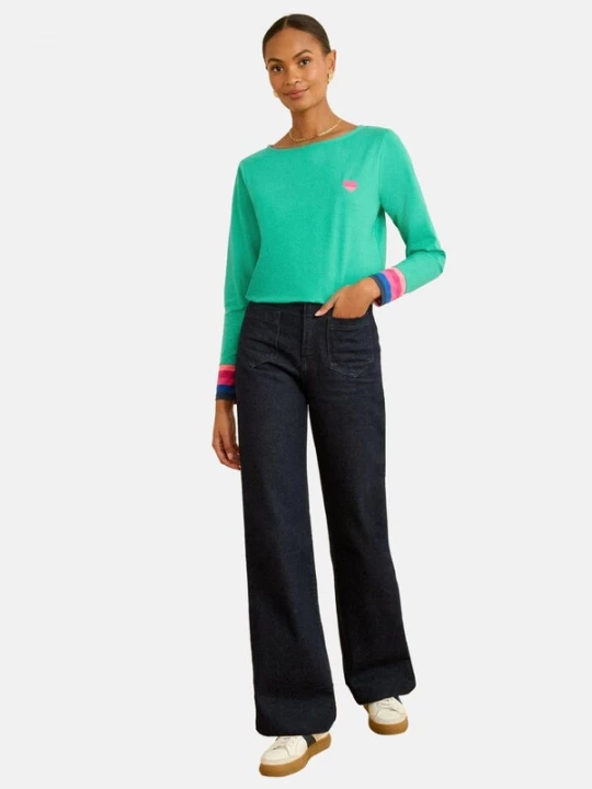 Foto van product love & roses Shirt donkerblauw / jade groen / rosa