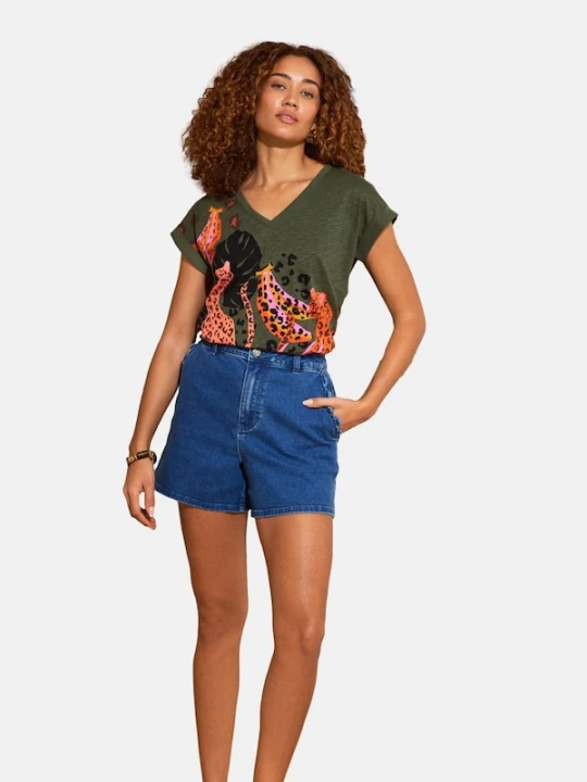 Foto van product love & roses Shirt donkergroen / orchidee / oranje / zwart
