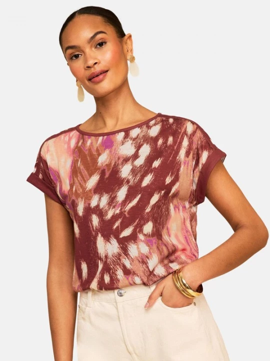 Foto van product love & roses Shirt ecru / bruin / pitaja roze