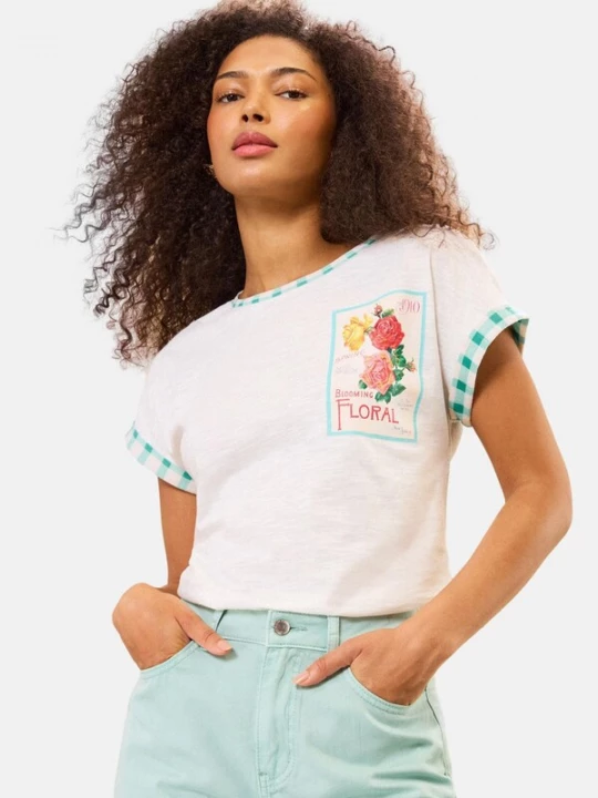 Foto van product love & roses Shirt groen / mintgroen / rood / offwhite