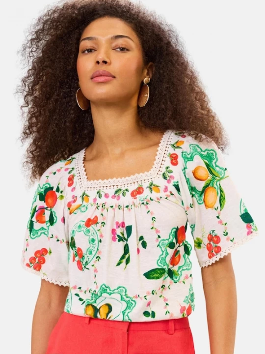 Foto van product love & roses Shirt ivoor / geel / groen / rood