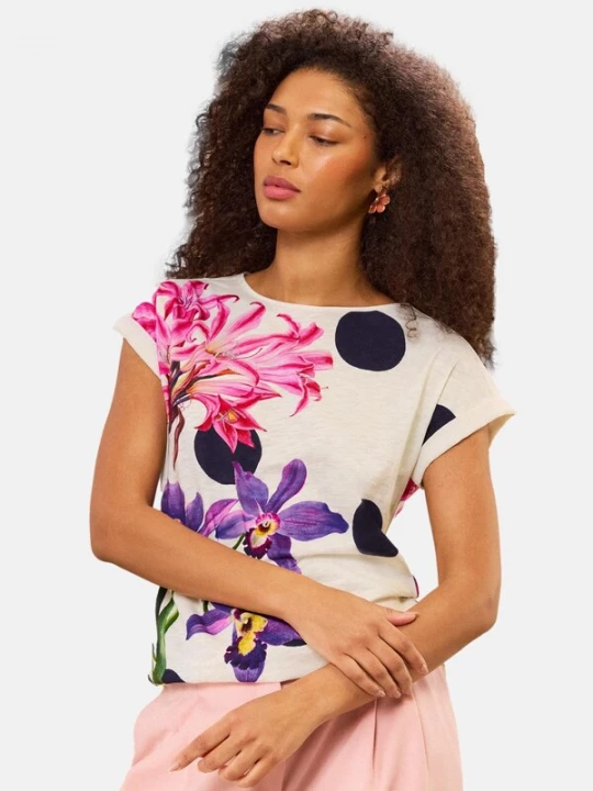 Foto van product love & roses Shirt ivoor / navy / lila / fuchsia