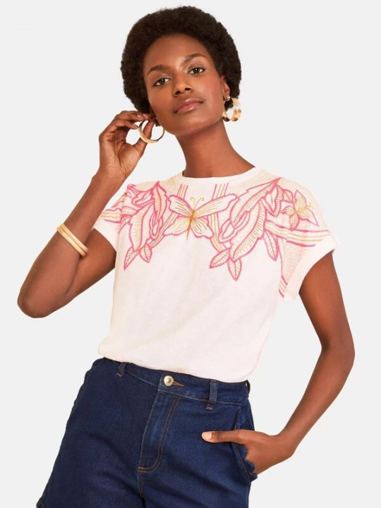 Foto van product love & roses Shirt lichtbeige / goudgeel / lichtroze