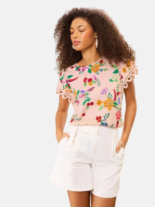 Foto van product love & roses Shirt smaragd / oranje / rosé / rood