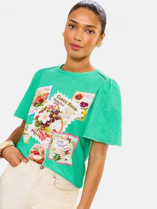 Foto van product love & roses Shirt turquoise / aubergine / rosa / wit