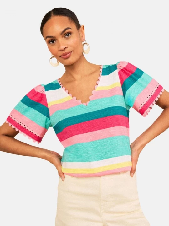 Foto van product love & roses Shirt turquoise / pink / rosa / wit