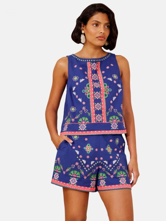 Foto van product love & roses Top blauw / groen / koraal / wit