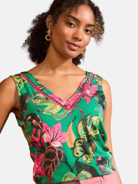 Foto van product love & roses Top jade groen / donkergroen / oranje / lichtroze