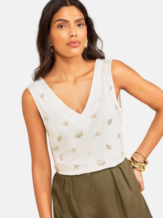 Foto van product love & roses Top sand / zwart / wit