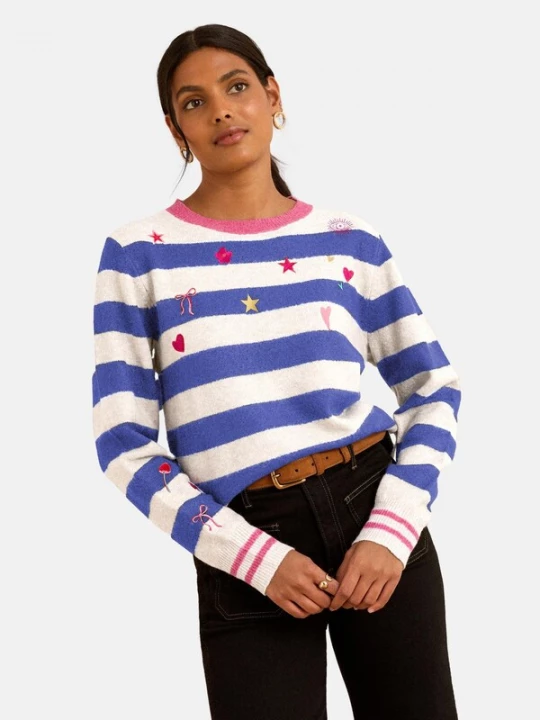 Foto van product love & roses Trui blauw / magenta / wit