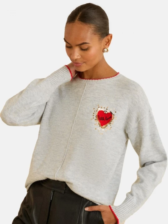 Foto van product love & roses Trui grijs / rood / zwart