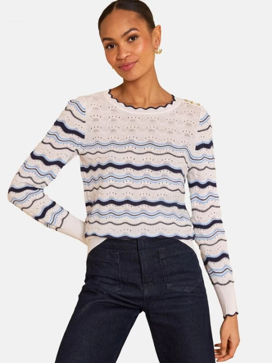 Foto van product love & roses Trui navy / lichtblauw / wit