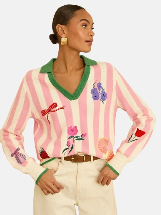 Foto van product love & roses Trui sand / grasgroen / violetblauw / oudroze