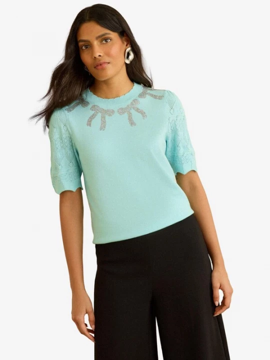Foto van product love & roses Trui turquoise / geel gemêleerd