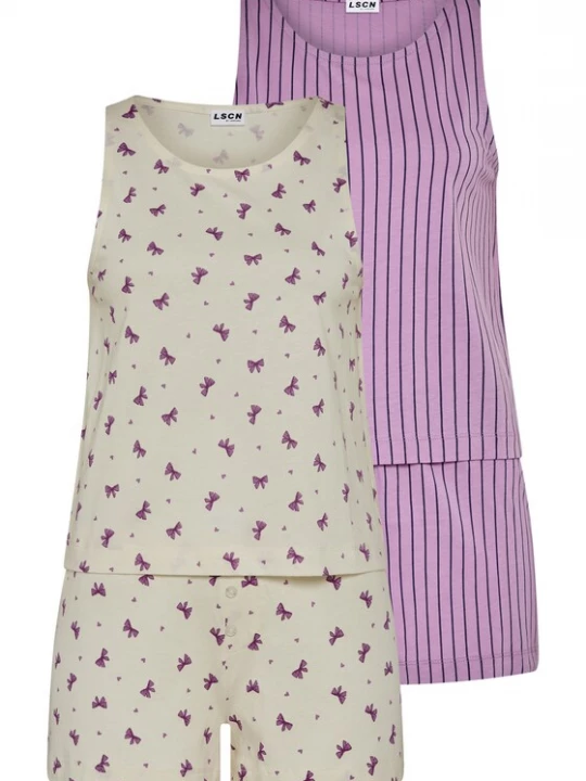 Foto van product LSCN by LASCANA Korte pyjama beige / lila / zwart