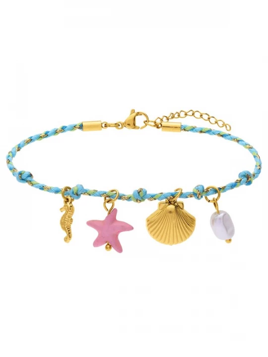 Foto van product Lucardi Armband blauw / goud / pink / parelwit