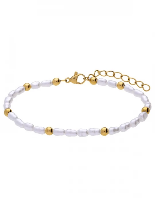 Foto van product Lucardi Armband 'Moderner Look' goud / parelwit
