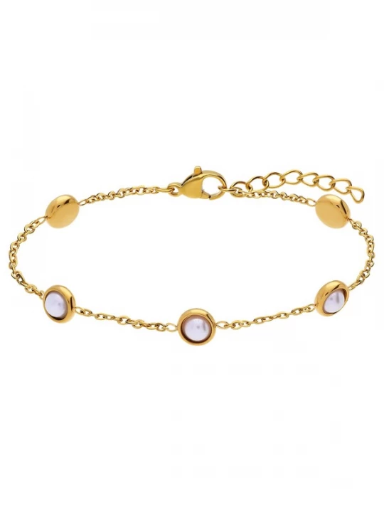 Foto van product Lucardi Armband 'Moderner Look' goud / parelwit