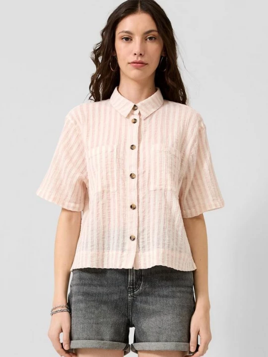 Foto van product Luchtige katoenen gestreepte blouse QS roze
