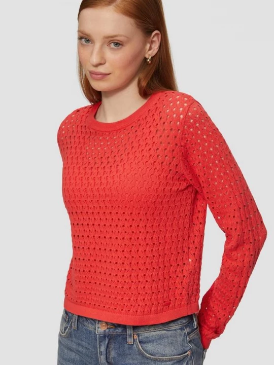 Foto van product Luchtige katoenen trui met ajourmotief QS rood