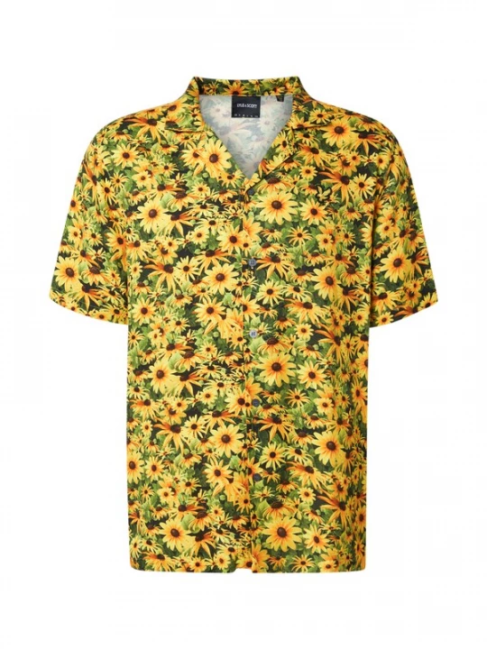 Foto van product Lyle & Scott Overhemd 'Wild Garden' donkerbruin / geel / donkergroen / oranje