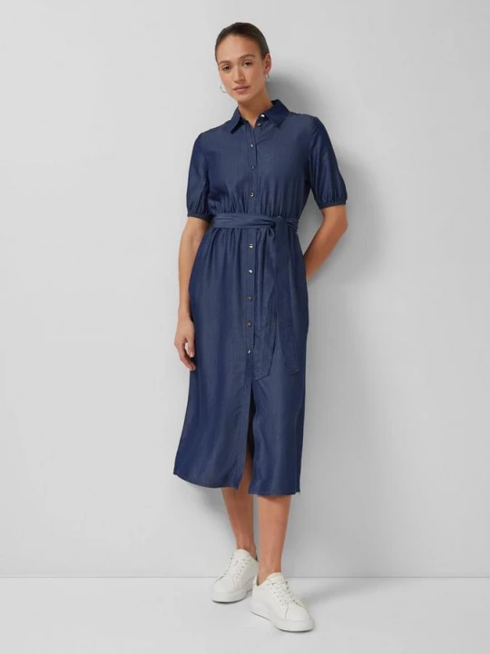 Foto van product Lyocell midi overhemdjurk met strikceintuur s.Oliver blauw