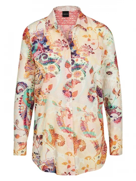 Foto van product MADELEINE Blouse chamois / donkerblauw / groen / oranje