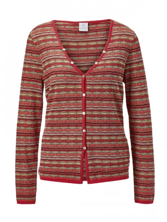 Foto van product MADELEINE Gebreid vest pasteelgeel / taupe / rood