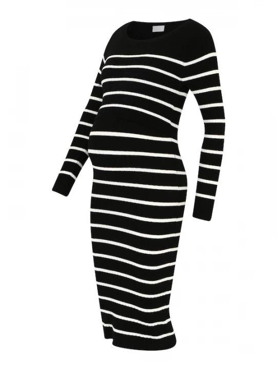 Foto van product MAMALICIOUS Gebreide jurk 'New Siv June' zwart / offwhite